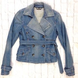 THEORY DENIM BELTED SHORT TRENCH JACKET JEANS MOTO
